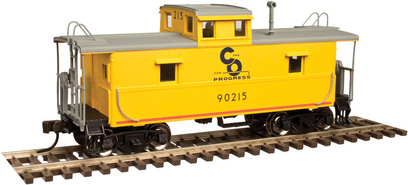 C&O-Style Steel Center-Cupola Caboose - Ready to Run -- Chesapeake & Ohio #90210 (yellow, silver, blue, Progress Logo)