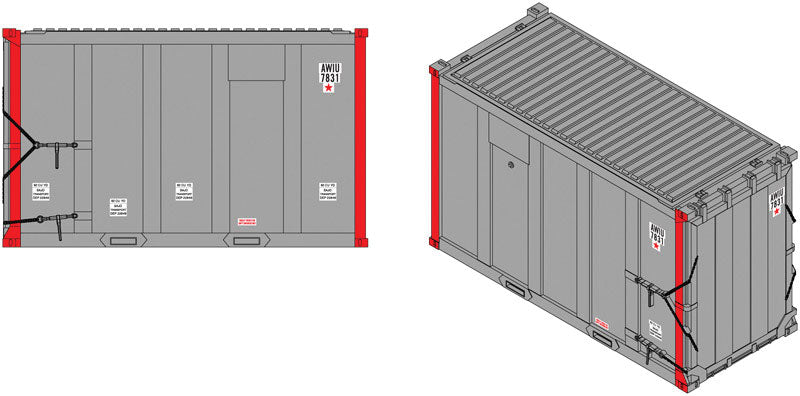 20' High-Cube MSW Trash Container 4-Pack - Ready to Run -- Sajo Transport AWIU Set #1 (gray, red)