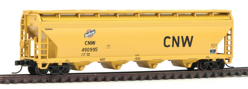 ACF 5250 4-Bay Covered Hopper - Ready to Run -- Chicago & North Western #490995 (yellow, black, Large CNW)