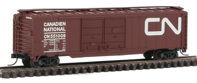 50' Double-Door Boxcar - Ready to Run -- Canadian National #551009 (Boxcar Red, white, Large Noodle Logo)