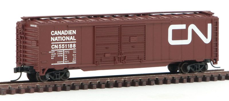 50' Double-Door Boxcar - Ready to Run -- Canadian National #551188 (Boxcar Red, white, Large Noodle Logo)