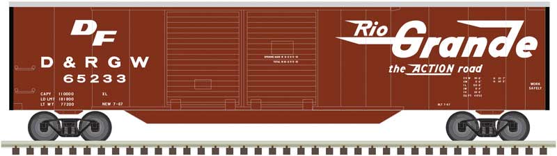 50' Double-Door Boxcar - Ready to Run -- Denver & Rio Grande Western #65233 (Boxcar Red, white, Large Flying Grande)