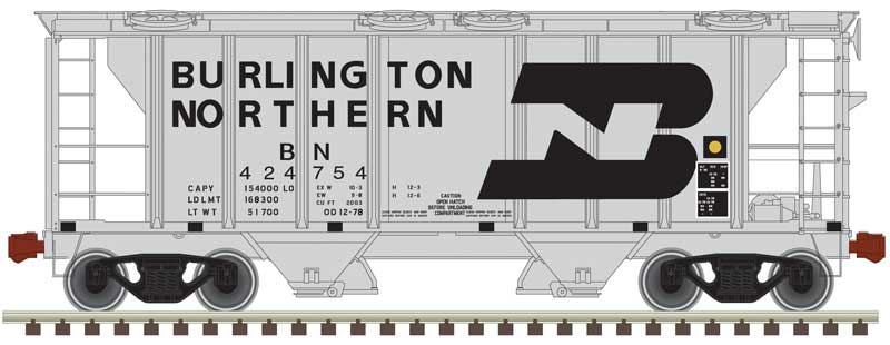 PS-2 2-Bay Covered Hopper - Ready to Run -- Burlington Northern #424768 (gray, black; Large Logo)