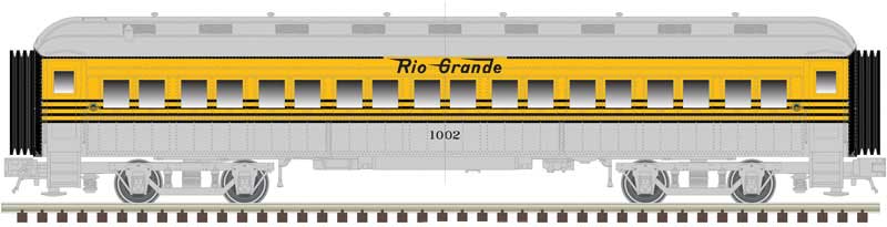 ACF Heavyweight 60' Coach - Ready to Run -- Denver & Rio Grande Western 1003 (4-Stripe, Aspen Gold, silver, black)