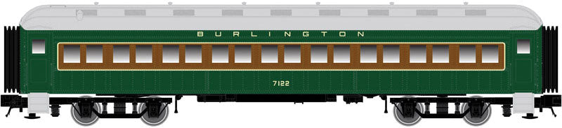 ACF Heavyweight 60' Coach - Ready to Run -- Chciago, Burlington & Quincy 7124 (green, brown, yellow)