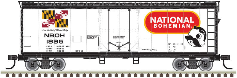 40' Plug-Door Boxcar - Ready to Run -- National Bohemian 1893 (white, red, black, gold)