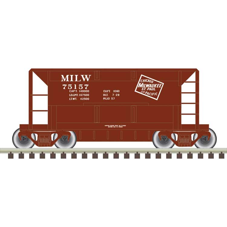 70-Ton Ore Car - Ready to Run -- Milwaukee Road 75157 (Boxcar Red, white)