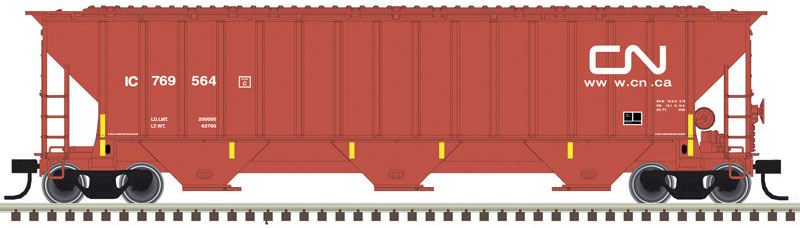 Thrall 4750 3-Bay Covered Hopper - Ready to Run -- Canadian National IC 769564 (Boxcar Red, white)