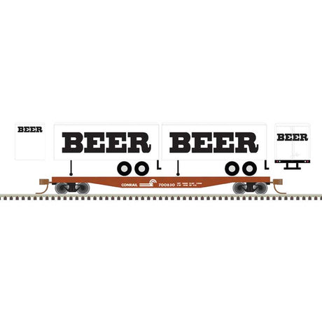 50' Piggyback Flatcar w/Two 24' Trailers - Ready to Run -- Conrail #700830 (BEER Trailers, white, black)