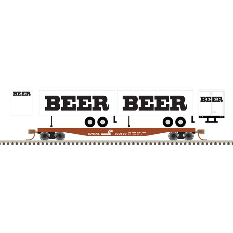 50' Piggyback Flatcar w/Two 24' Trailers - Ready to Run -- Conrail #700922 (BEER Trailers, white, black)