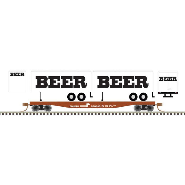 50' Piggyback Flatcar w/Two 24' Trailers - Ready to Run -- Conrail #700922 (BEER Trailers, white, black)