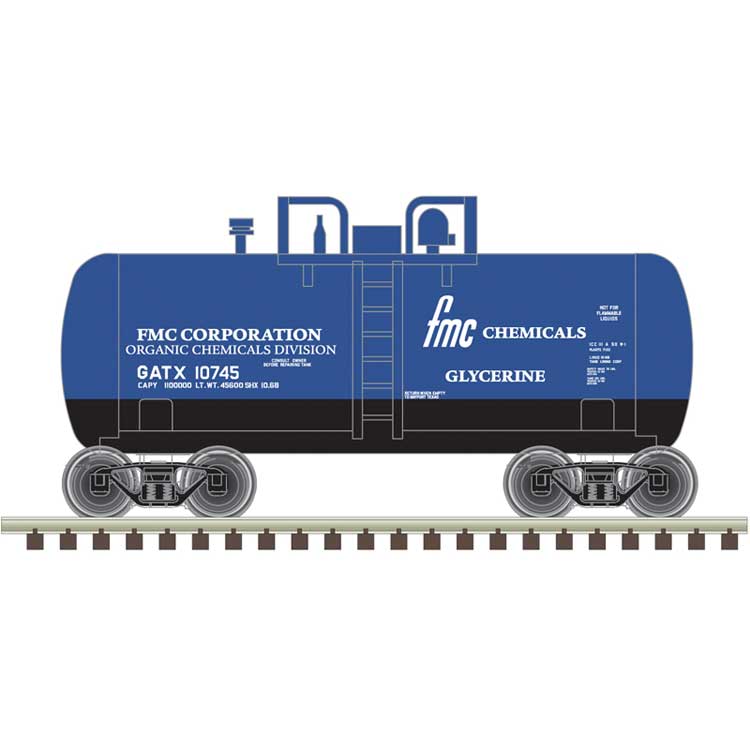 28' Beer Can Shorty Tank Car - Ready to Run -- FMC Chemicals GATX #10744 (blue, white)