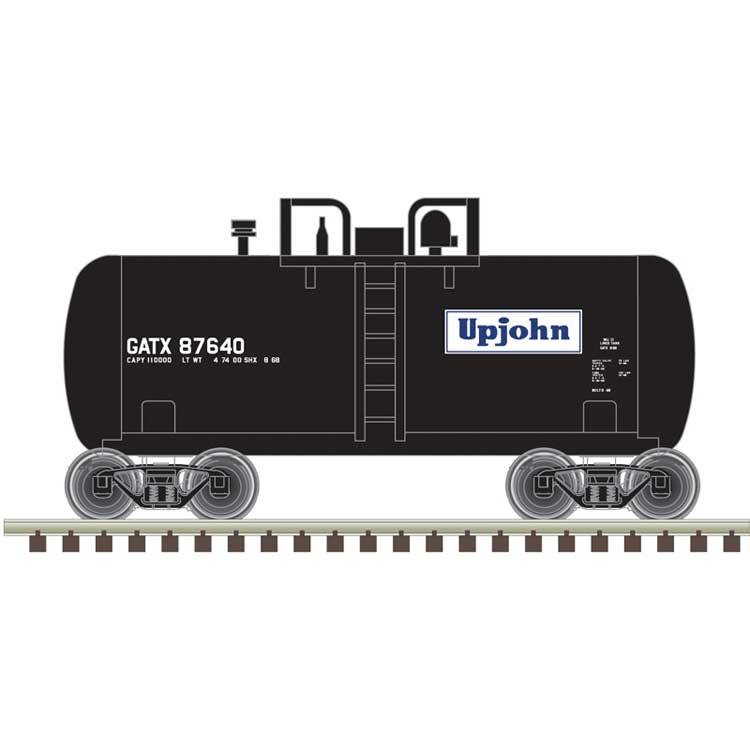 28' Beer Can Shorty Tank Car - Ready to Run -- Upjohn GATX #87640 (black, blue, white)