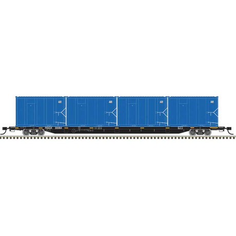 85' Trash Container Flatcar with 4 MSW Containers - Ready to Run -- ECDC Logistics RSGX #30067/RSGU 2152, 2535, 2603, 2694 (black)