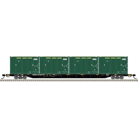85' Trash Container Flatcar with 4 MSW Containers - Ready to Run -- USA Waste USWX #40173/DSWU/WMNY 00539, 01586, 00978, 01292 (black)