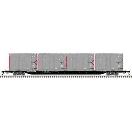85' Trash Container Flatcar with 4 MSW Containers - Ready to Run -- East Carbon AWXX #20551/AWIU 1239, 1133, 1104, 1212 (black)