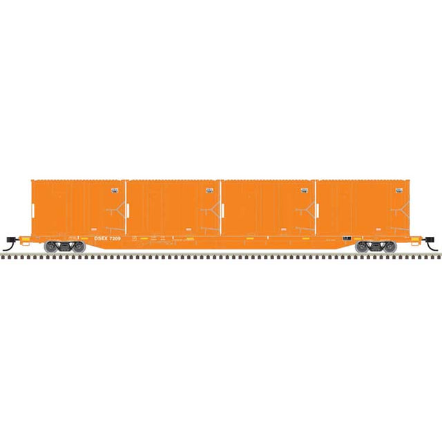 85' Trash Container Flatcar with 4 MSW Containers - Ready to Run -- East Carbon DSEX #7209/DSEU 70652, 70804, 70877, 71133 (orange)