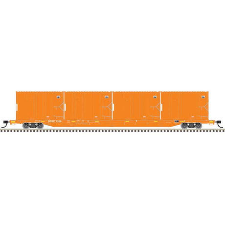 85' Trash Container Flatcar with 4 MSW Containers - Ready to Run -- East Carbon DSEX #7220/DSEU 70582, 70599, 70624, 70969 (orange)