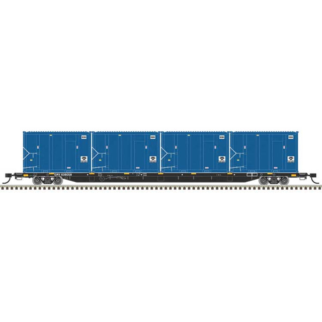 85' Trash Container Flatcar with 4 MSW Containers - Ready to Run -- Gen. American GIMX #638084/IWS 901026, 901248, 902158, 902179 (black)