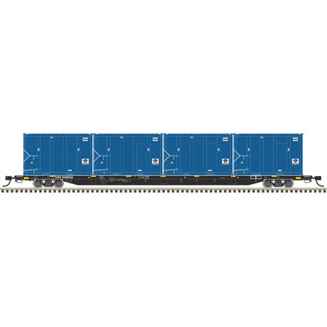 85' Trash Container Flatcar with 4 MSW Containers - Ready to Run -- Gen. American GIMX #638110/IWS 901028, 901250, 902189, 902164 (black)