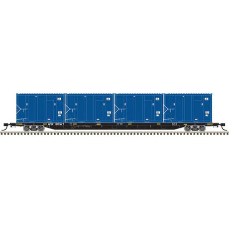 85' Trash Container Flatcar with 4 MSW Containers - Ready to Run -- APEX #100568/LWT 150060, 150607, 150990, 151310 (black)
