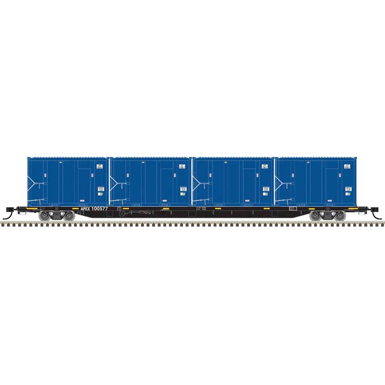 85' Trash Container Flatcar with 4 MSW Containers - Ready to Run -- APEX #100592/LWT 150594, 150922, 151392, 151001 (black)