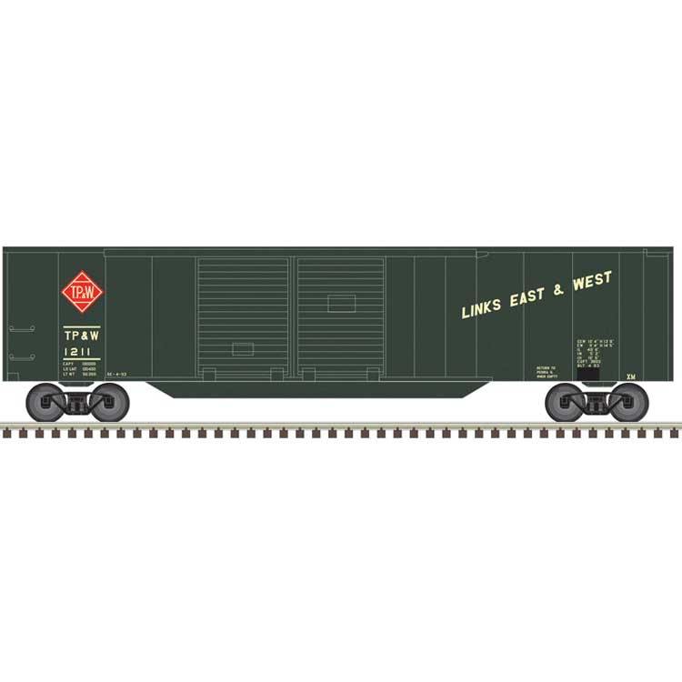 50' Double-Door Boxcar - Ready to Run -- Toledo Peoria & Western #1215 (dark blue, yellow)