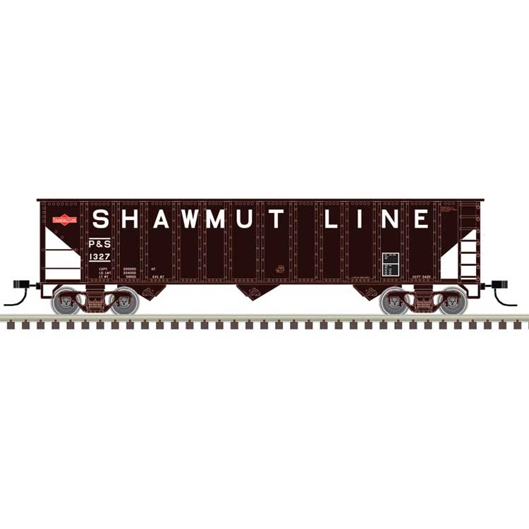 90-Ton 3-Bay Hopper with Load - Ready to Run -- Pittsburgh and Shawmut #1629 (black, white, red, Billboard Lettering)