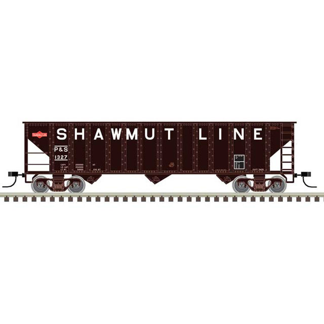 90-Ton 3-Bay Hopper with Load - Ready to Run -- Pittsburgh and Shawmut #1629 (black, white, red, Billboard Lettering)