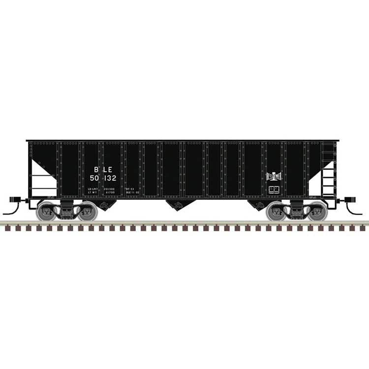 90-Ton 3-Bay Hopper with Load - Ready to Run -- Bessemer and Lake Erie #50132 (black, white)