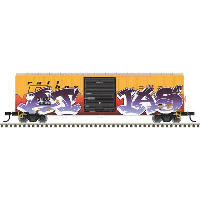 ACF(R) 50'6" Boxcar - Ready to Run -- Railbox #30096 (yellow, black, Fantasy Graffiti)