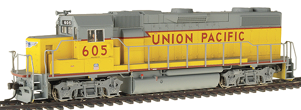 Diesel EMD GP38-2 "Late Phase" Locomotive; Powered -- Union Pacific "Baby Wings" #605 (yellow, gray, red)