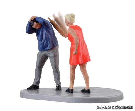 Animated Couple, Woman Wielding Rolling Pin