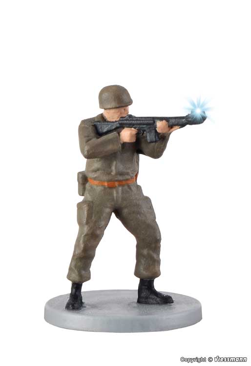 Animated Standing Soldier Firing Rifle with LED Flash