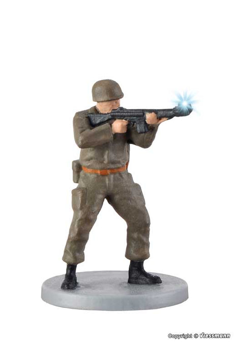 Animated Standing Soldier Firing Rifle with LED Flash