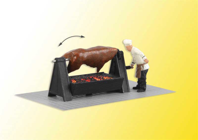 Animated Grill with Beef on Rotisserie over Glowing Embers -- 14-16 Volt AC or DC-2