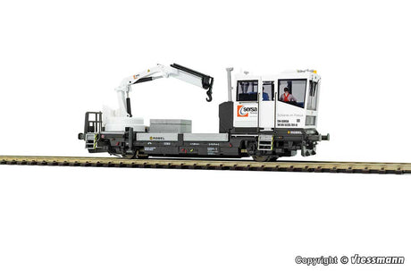 Robel 54.22 Track Maintenance Car w/Working Crane, Sound & DCC -- Sersa (black, white, orange)