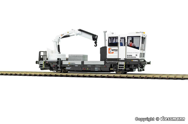 Robel 54.22 Track Maintenance Car w/Working Crane, Sound & DCC -- Sersa (black, white, orange)