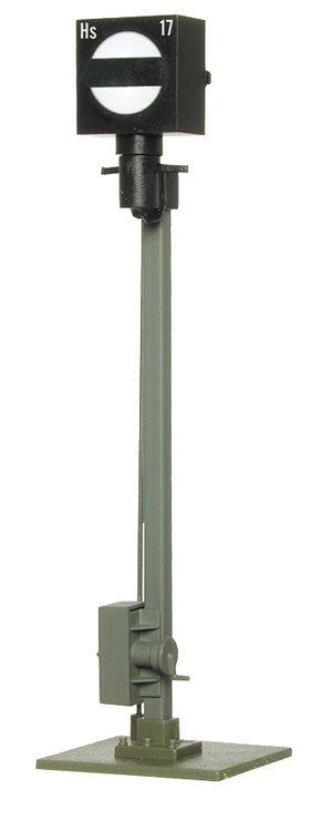 Operating European-Style Semaphore Distant Signal - Assembled -- Black & White Banner Style-2
