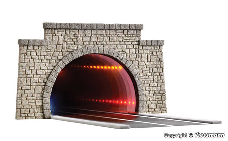 Road Tunnel with Cut-Stone Portal and LED Interior Lights - Stone Art -- 6-9/16 x 3 x 1-3/4"  16.7 x 7.6 x 4.5cm with 7-1/16"  18cm of Roadway