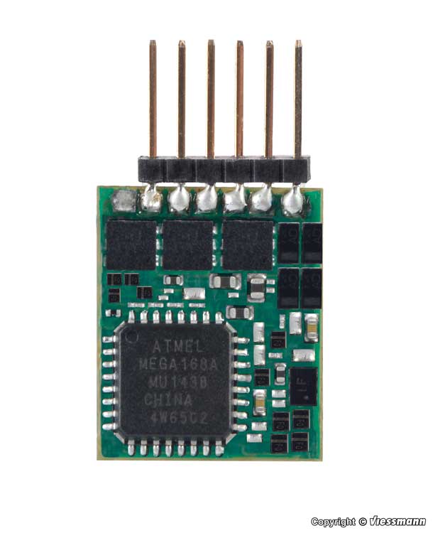 DCC Motor Control Decoder -- 2 Function with NEM 6-Pin Plug - 5/8 x 3/8 x 3/32"  1.56 x .95 x .21cm