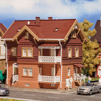 2-Story House w/Balconies - Kit (Plastic) -- 2-Tone Brown w/White Balcony 5-1/8 x 3-3/4 x 4-1/2"  13 x 9.5 x 11.5cm