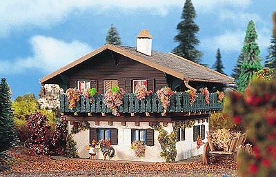 2-Story Cottage w/Little Red Riding Hood Girl & Wolf Figures -- 5 x 4-13/32 x 3"  12.5 x 11 x 7.5cm-1