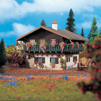 2-Story Cottage w/Little Red Riding Hood Girl & Wolf Figures -- 5 x 4-13/32 x 3"  12.5 x 11 x 7.5cm