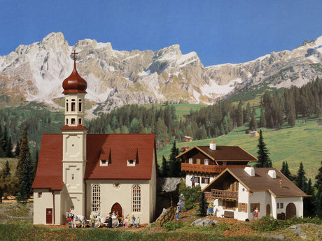 Alpine Village 3-Building Set -- Kit - 1 Each: St. Andra Church, Alpine Chalet, Alpine House