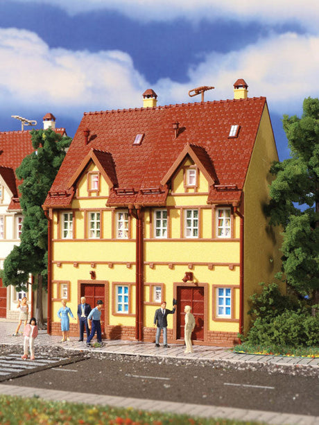 Semi-Detached Stucco House 2-Pack -- Kit - Yellow, 4-1/16 x 3-1/4 x 5-1/4"  10.4 x 8.3 x 13.3cm