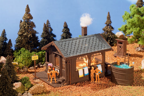Wood Sauna w/Hot Tub & Outhouse - Kit (Plastic) -- Sauna Structure: 3-1/2 x 2-1/2 x 2-1/2"  9 x 6.5 x 6.5cm-1