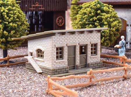 Brick Shed with Wood Fence -- Kit - 2 x 1-3/8 x 1-1/16"  5 x 3.5 x 2.7cm-1