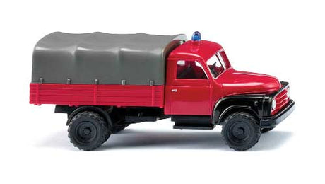 1950 Hanomag L 28 Low-Side Truck w/Tarp Cover - Assembled -- Fire Department (red, black, gray, German Lettering)