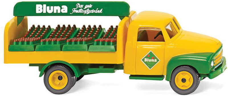 1952-1960 Opel Blitz Low-Side Delivery Truck with Bottles - Assembled -- Bluna (yellow, green, German Lettering)